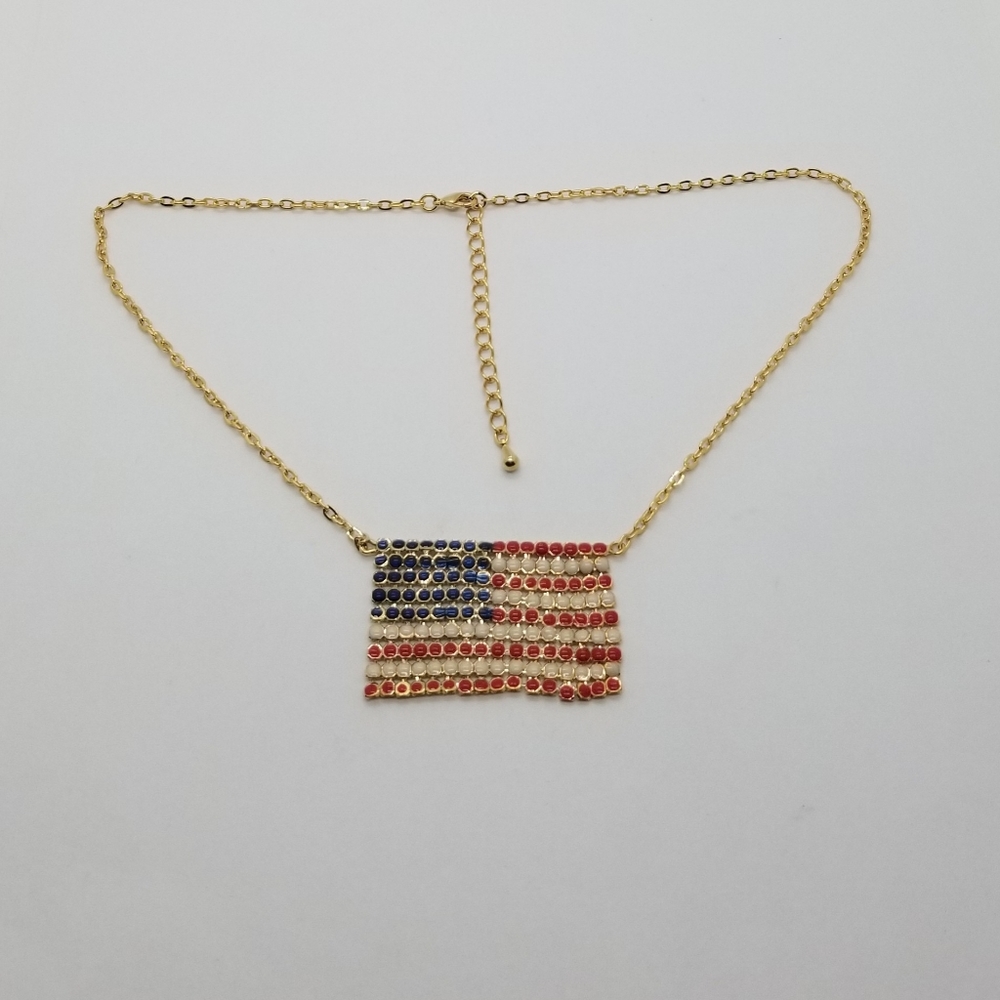 Necklace American flag gold 4th july